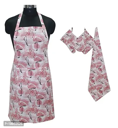 Oasis Home Collection Cotton Printed Apron, Glove, Pot Holder & Kitche Towel Set - Flamingo (Pack of 4)