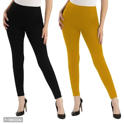 Oasis Home Collection Ultra Soft Stretchable Solid Color Cotton Ankle Fit Leggings Black,Yellow