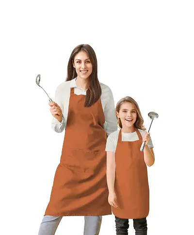 Oasis Home Collection Cotton Parent and Kids Apron Combo set (1- Apron for parent, 1 for Kid ) - Pack of 2 (Brown)