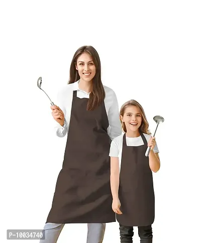 Oasis Home Collection Cotton Parent and Kids Apron Combo set (1- Apron for parent, 1 for Kid ) - Pack of 2 (Dark Browm)-thumb0