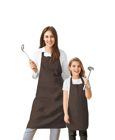 Oasis Home Collection Cotton Parent and Kids Apron Combo set (1- Apron for parent, 1 for Kid ) - Pack of 2 (Dark Browm)