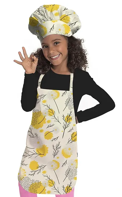 Oasis Home Collection Cotton Printed Unisex Kids Apron & Chef Cap -(1 Apron & 1 Chef Cap)