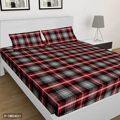 Oasis Home Collection Cotton Super Soft Yarn Dyed Checkered Bed Sheet with Pillow Cover - Red & Black-thumb0