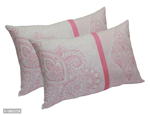 Oasis Home Collection 100 % Cotton Elegant Printed Bed Pillows Filled Polyester- Pink Royal Print - Pack of 2-thumb0