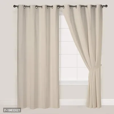 Oasis Home Cotton Solid 7 Ft Eyelet Door Curtain with Tie Back - Ecru-thumb0