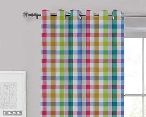 Oasis Home Collection Cotton Checked YD Eyelet Door Curtain with Tie Back (7 ft, Multicolour)