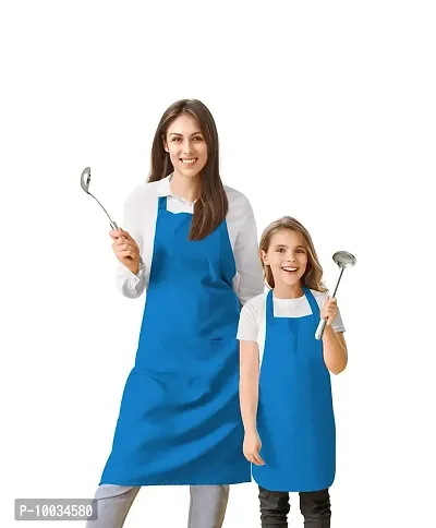 Oasis Home Collection Cotton Parent and Kids Apron Combo set (1- Apron for parent, 1 for Kid ) - Pack of 2 (Dark Blue)-thumb0