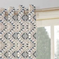 Oasis Home Collection Cotton Ikat Printed Eyelet Door Curtain (Beige, 9 Feet)-thumb1