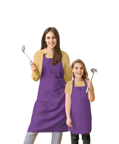 Oasis Home Collection Cotton Parent and Kids Apron Combo set (1- Apron for parent, 1 for Kid ) - Pack of 2 (R.Lilac)