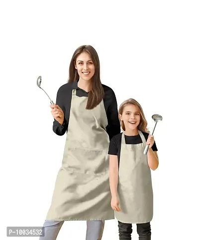 Oasis Home Collection Cotton Parent and Kids Apron Combo set (1- Apron for parent, 1 for Kid ) - Pack of 2 (Beige)-thumb0