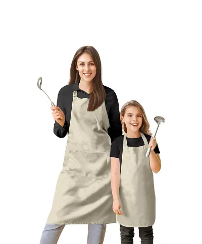 Oasis Home Collection Cotton Parent and Kids Apron Combo set (1- Apron for parent, 1 for Kid ) - Pack of 2 (Beige)