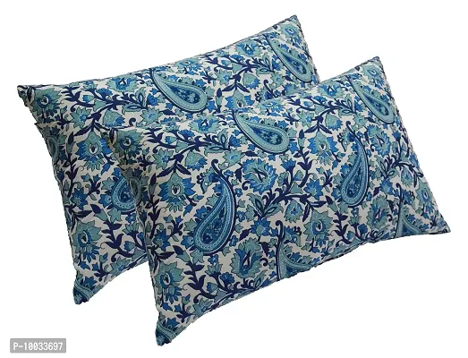 Oasis Home Collection 100 % Cotton Elegant Printed Bed Pillows Filled Polyester- Blue Print Paisley - Pack of 2