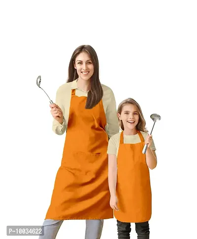 Oasis Home Collection Cotton Parent and Kids Apron Combo set (1- Apron for parent, 1 for Kid ) - Pack of 2 (Orange)-thumb0