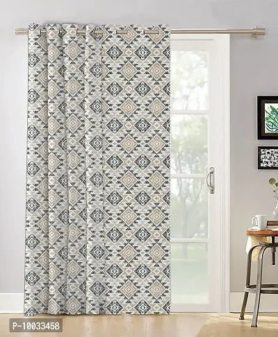 Oasis Home Collection Cotton Ikat Printed Eyelet Door Curtain (Beige, 9 Feet)