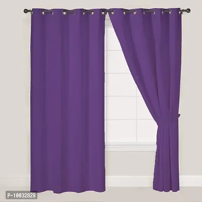 Oasis Home Cotton Solid 7 Ft Eyelet Door Curtain with Tie Back - Royal Lilac