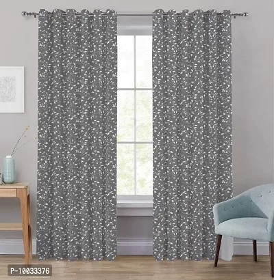 Oasis Home Collection Cotton Leaf Printed Eyelet Door Curtain (Grey, 4.5 X 7 Feet)