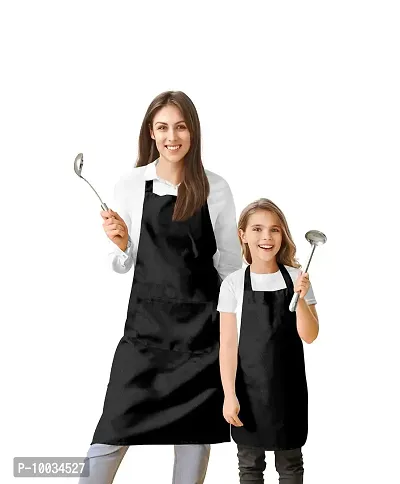 Oasis Home Collection Cotton Parent and Kids Apron Combo set (1- Apron for parent, 1 for Kid ) - Pack of 2 (Black)-thumb0