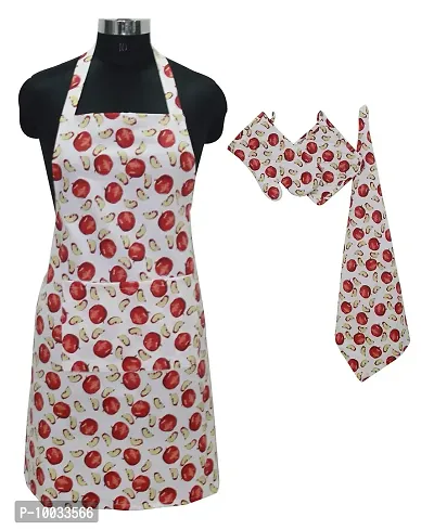 Oasis Home Collection Cotton Printed Apron, Glove, Pot Holder & Kitche Towel Set - Red Apple (Pack of 4)