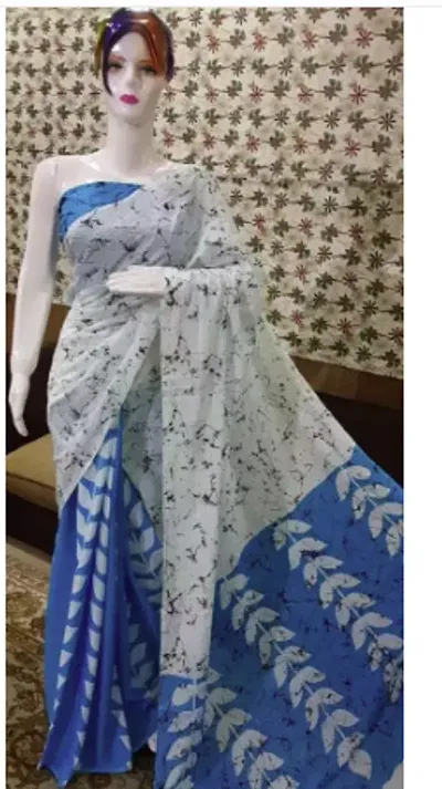 Trending Cotton Mulmul Printed Saree With Blouse Piece