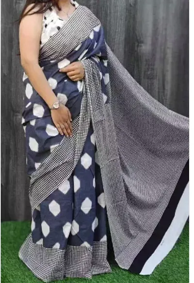 Beautiful Cotton Mulmul Printed Saree With Blouse Piece