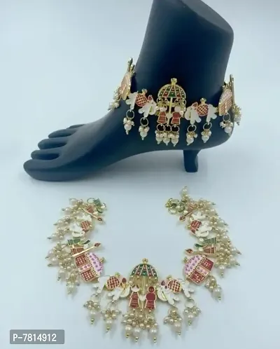 Traditional Rajwadi Handmade with Meenakari Gold Plated Doli Payal-thumb3