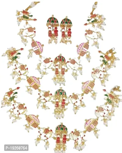 Traditional Gold-Plated Dulhan Bridal Rajasthani Rajputi Royal Rajwadi meenakari Doli Barat bridal Payal/Pajeb/Anklets with hanging white pearls for Women and Girls-thumb0