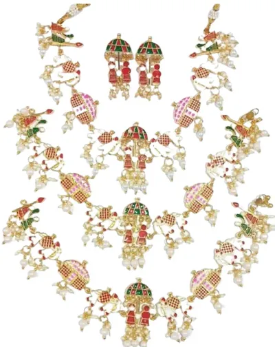 Traditional Gold-Plated Dulhan Bridal Rajasthani Rajputi Royal Rajwadi meenakari Doli Barat bridal Payal/Pajeb/Anklets with hanging white pearls for Women and Girls