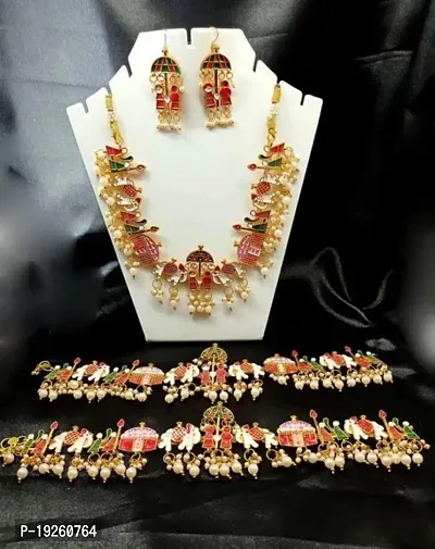 Traditional Gold-Plated Dulhan Bridal Rajasthani Rajputi Royal Rajwadi meenakari Doli Barat bridal Payal/Pajeb/Anklets with hanging white pearls for Women and Girls-thumb4