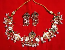 Traditional Gold-Plated Dulhan Bridal Rajasthani Rajputi Royal Rajwadi meenakari Doli Barat bridal Payal/Pajeb/Anklets with hanging white pearls for Women and Girls-thumb4