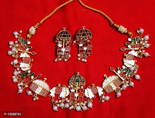 Traditional Gold-Plated Dulhan Bridal Rajasthani Rajputi Royal Rajwadi meenakari Doli Barat bridal Payal/Pajeb/Anklets with hanging white pearls for Women and Girls-thumb5