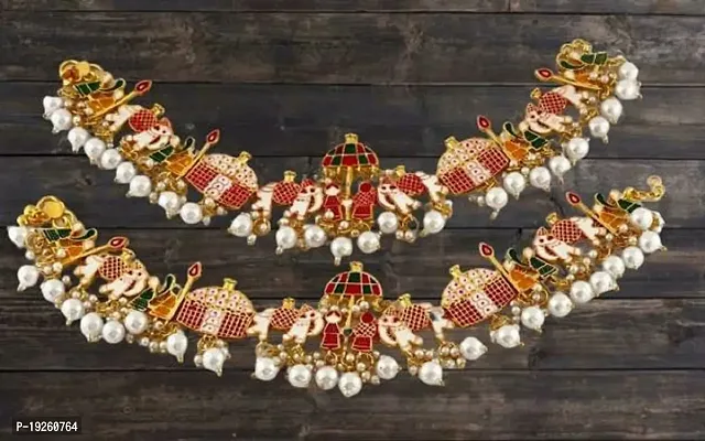 Traditional Gold-Plated Dulhan Bridal Rajasthani Rajputi Royal Rajwadi meenakari Doli Barat bridal Payal/Pajeb/Anklets with hanging white pearls for Women and Girls-thumb3