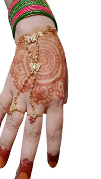 Traditional Jewelry Rajwadi Handmade Hathphool/Hath Panja/Pocha/Bracelet with Ring with Meenakari Gold Plated for Women Dulhan and Girl for Indian occasions-thumb2