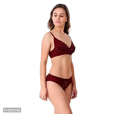Yatika Fashion Womens Cotten Net Bra and Penty Non Padded Non Wired Full Cup Cotten Bra for Women Daily Use (36, Maroon)-thumb3