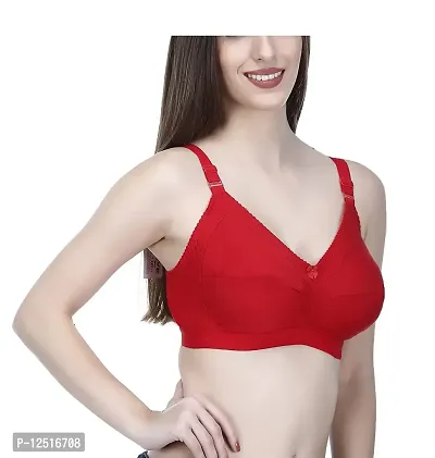 Yatika Fashion Non-Padded Non-Wired Full Cup Cotton Bra for Women Daily Use Color (34, Red)-thumb2