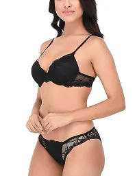 Yashika Fashion net and Cotton Bra and Panty Combo (38, Black)-thumb2