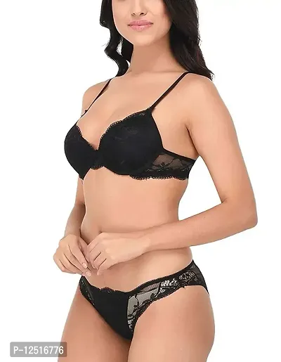 Yashika Fashion net and Cotton Bra and Panty Combo (38, Black)-thumb3