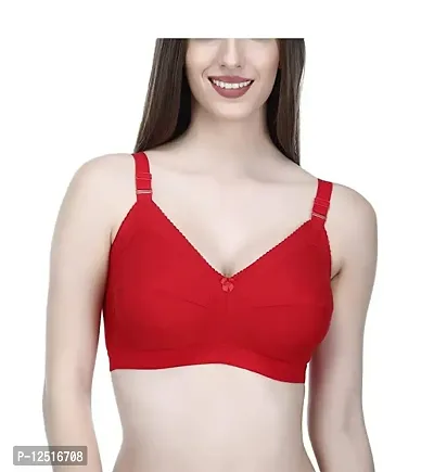 Yatika Fashion Non-Padded Non-Wired Full Cup Cotton Bra for Women Daily Use Color (34, Red)