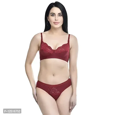 YASHIKA Fashion Women's Net Bra and Panty Set Combo Pack of 1 (Maroon) Size (34) JKMLS09