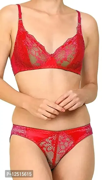 YASHIKA Fashion Women'scotton Net Bra and Panty with Non-Wired Regular for Women (36, Red)