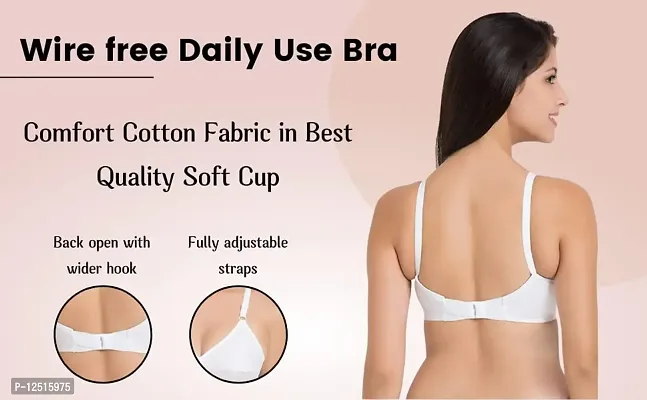 Yatika Fashion Women Cotton Non Padded Non-Wired Regular Bra (30, White and Skin) (Set of 3)-thumb5