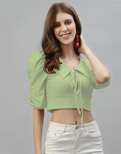 Austo Women's & Girl's Collar Rib-Knit Solid Top