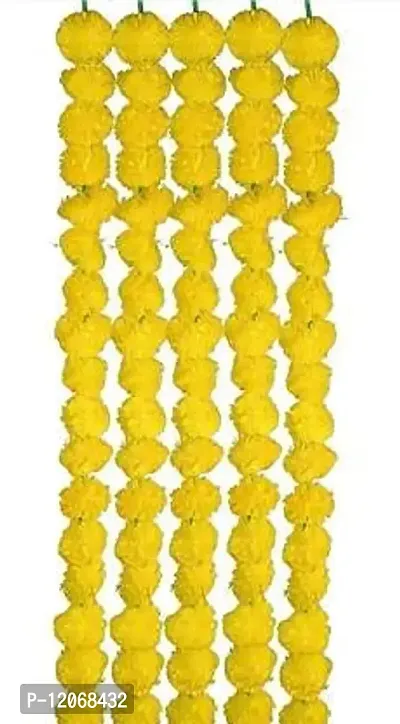 The Trends Set of 5 Garland of Artifical Marigold Flower/Gende ke phool ki mala for Decoration of Home/Shop/Office/Gates/Temples/on Diwali/Durga Pooja/Navratri/dussehra/Marriages - (Lemon Yellow)-thumb0