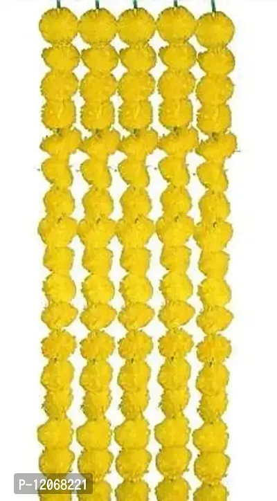 The Trends Set of 5 Garland of Artifical Marigold Flower/ Gende ke phool ki mala for Decoration of Home/Shop/Office/Gates/Temples/ on Diwali/Durga Pooja/Navratri/dussehra/Marriages - (Yellow)-thumb0