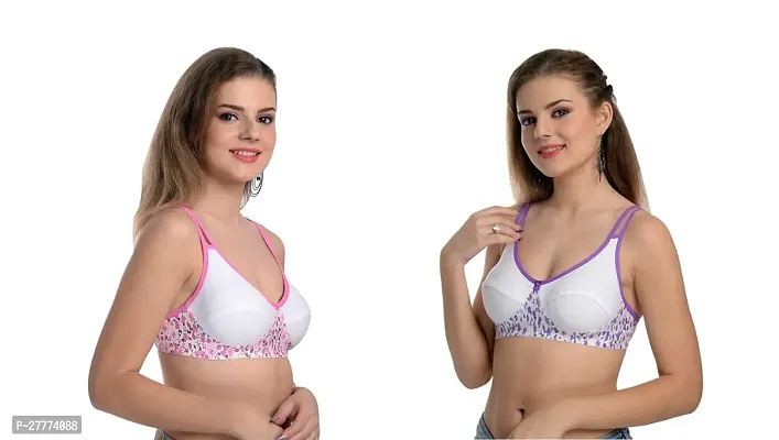 Stylish Multicoloured Cotton Blend Printed Daily Use Bra For Women Pack Of 2-thumb0