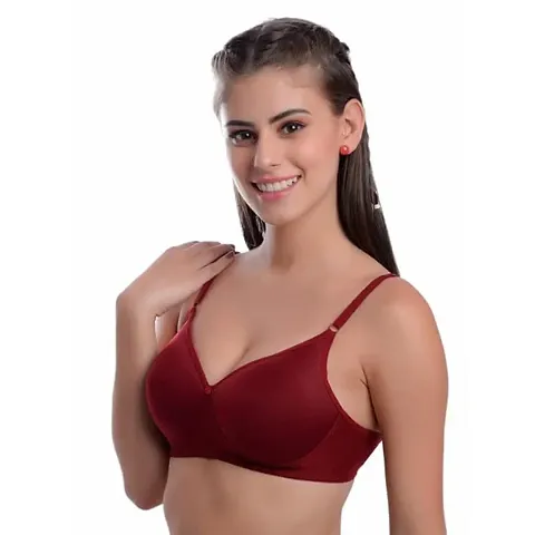 Stylish Maroon Cotton Blend Solid Daily Use Bra For Women