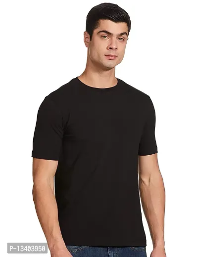 Reliable Black Cotton Solid Round Neck Tees For Men-thumb0