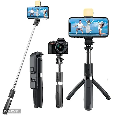 Style Tech Bluetooth Selfie Stick tripod stand(Black, Remote Included)-thumb0