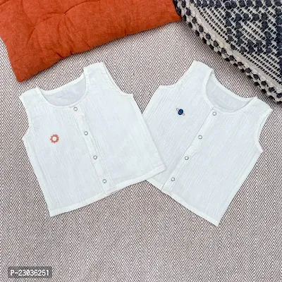 Stylish White Cotton Solid Jabala Vests combo For Boys-thumb0