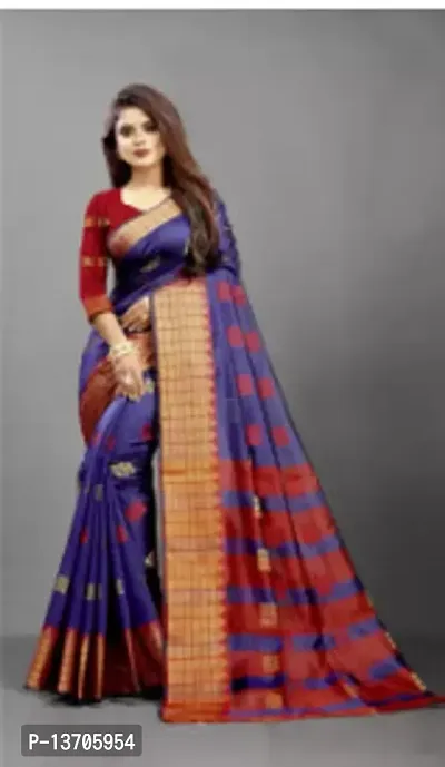 Stylish Silk Blend Blue Woven Design Saree with Blouse piece For Women