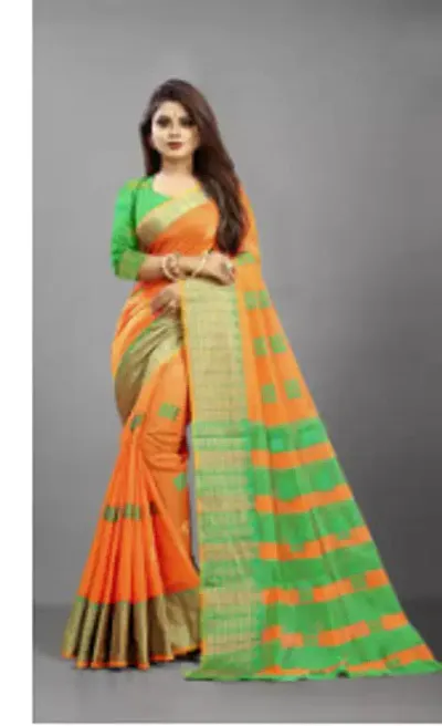 Crispet Kanjivaram Cotton Silk Blend Saree With Unstitched Blouse Piece